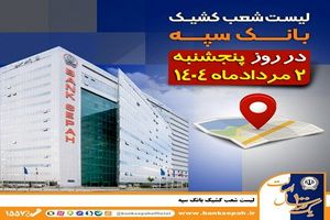 لیست شعب کشیک بانک سپه در روز پنجشنبه دوم مردادماه