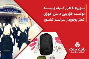 اهدای 10،000 کیف و بسته نوشت‌افزار بانک ملت به دانش آموزان کمتر برخوردار کشور