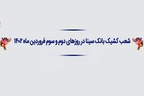  اعلام شعب کشیک و ساعت کار بانک سینا در ایام تعطیل نوروز 1402