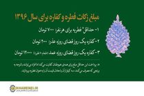 تعیین مبلغ زکات فطره سال ۱۳۹۶ براساس اعلام دفتر رهبری