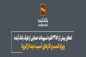 اعطای بیش از 3251 فقره تسهیلات حمایتی از طرف بانک آینده ویژه کسب و کارهای آسیب دیده از کرونا